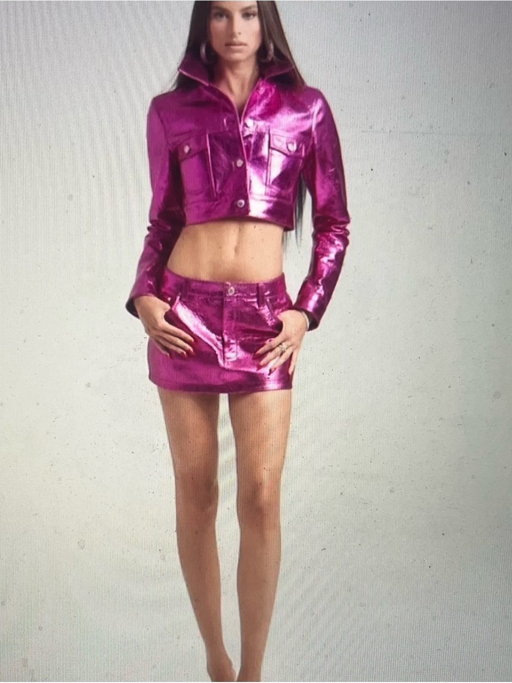 Retrofete Solar Leather Skirt in Metallic Fuchsia Pink Mini Size Small
